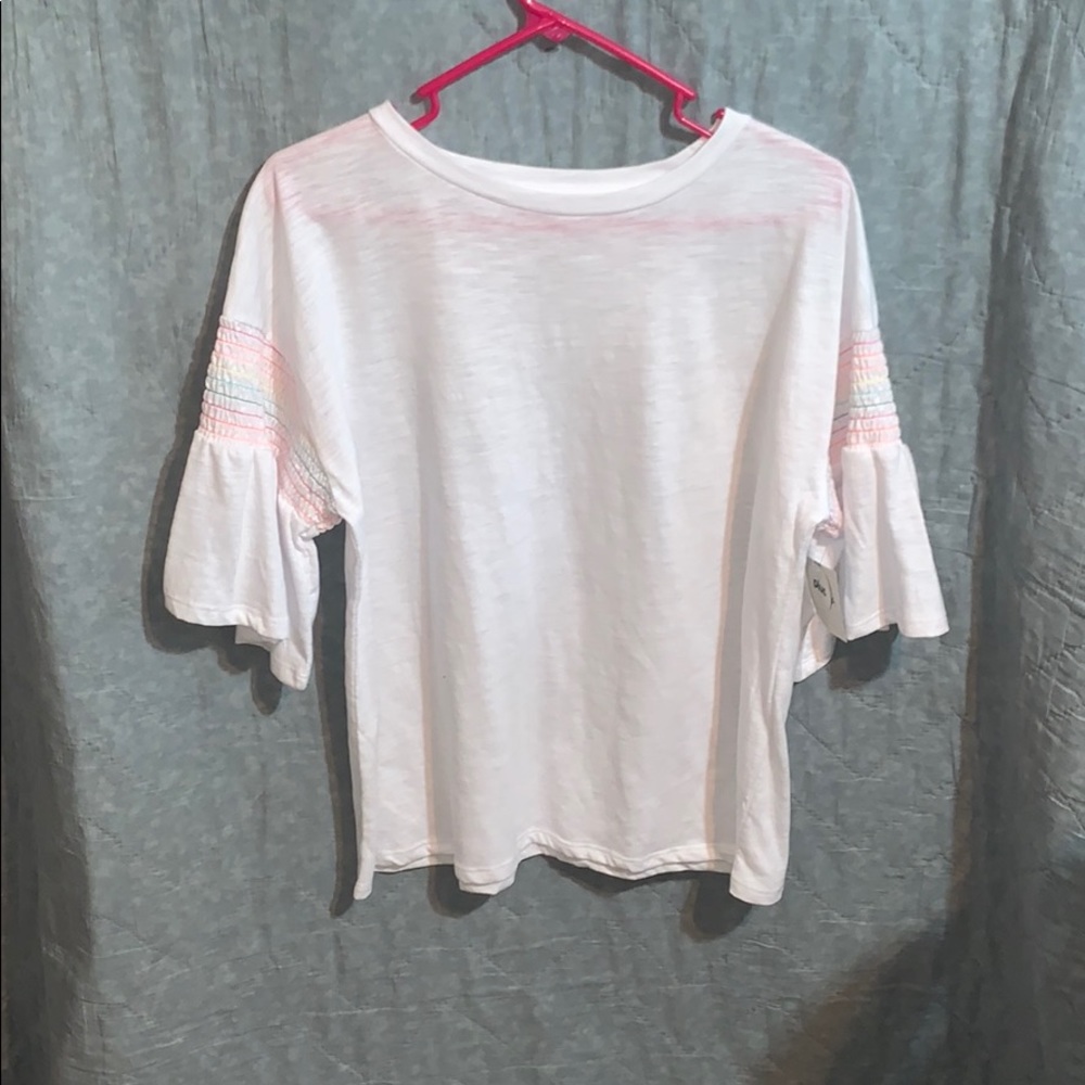 Kids White Shirt with Rainbow Ruffle